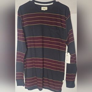 Imperial Motion T Shirt Men Size M Burgundy Striped Long Sleeve Crew Neck